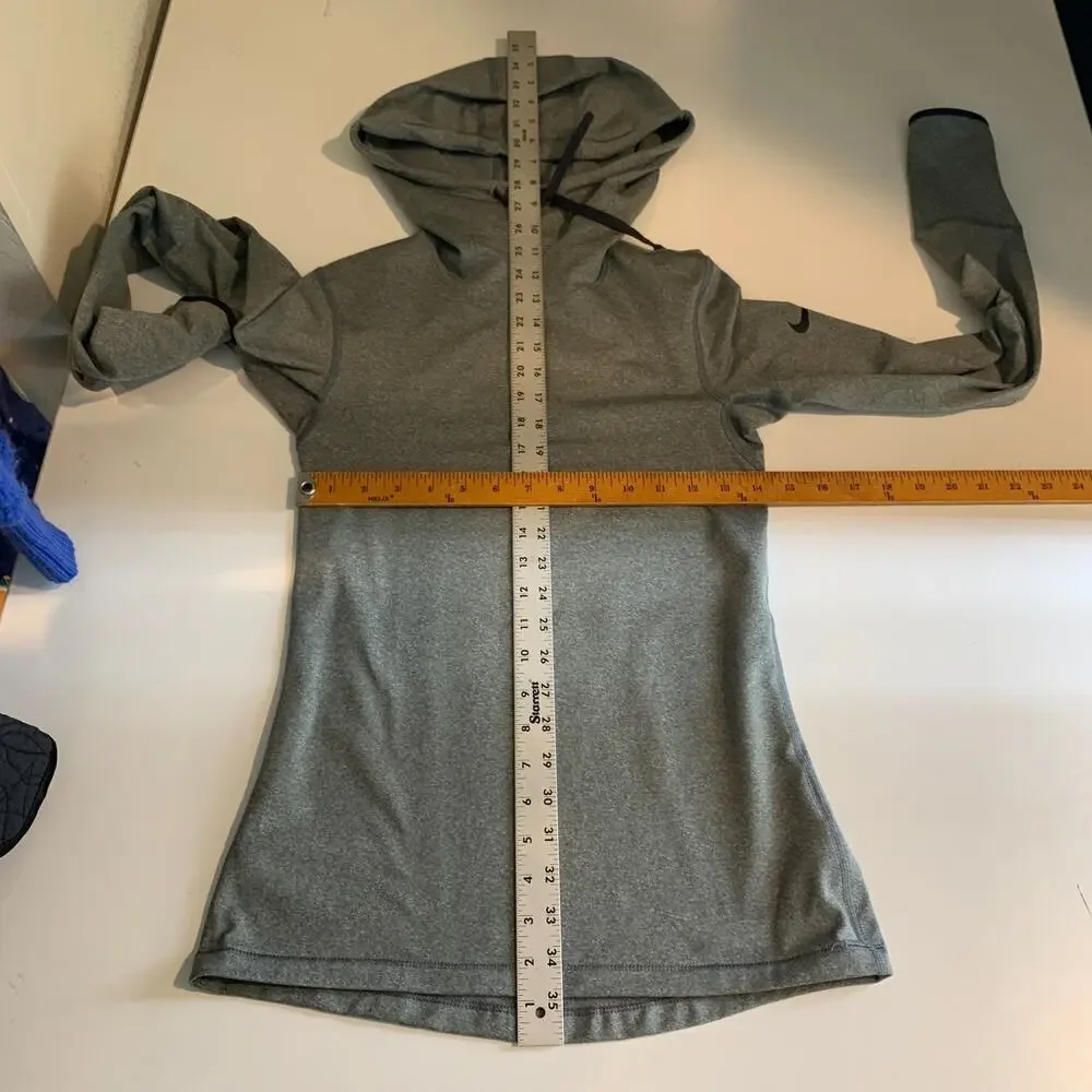 Nike Pro Sweatshirt Womens S Small Grey Black Hyperwarm Dri Fit Hooded Pullover